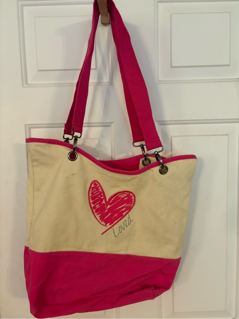 thirty-one Cream and Hot Pink Heart Tote